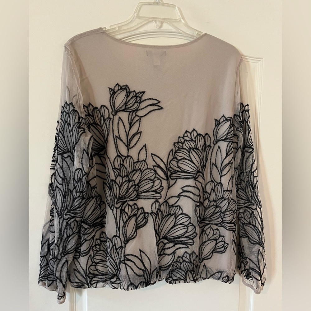 Alfani Taupe Rayon Blend Embroidery Floral Sheer Sleeve women’s size medium - Picture 5 of 14
